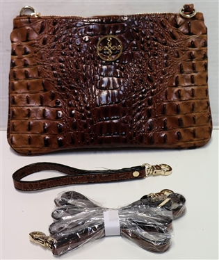 Stauer Brown Croc Clutch Purse with Wrist Strap and Shoulder Strap - New - Measures 8 tall 11 Across