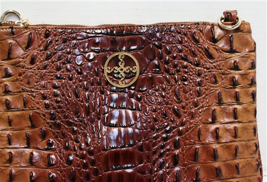 Stauer Brown Croc Clutch Purse with Wrist Strap and Shoulder Strap - New - Measures 8 tall 11 Across
