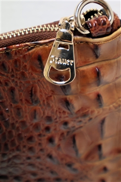 Stauer Brown Croc Clutch Purse with Wrist Strap and Shoulder Strap - New - Measures 8 tall 11 Across