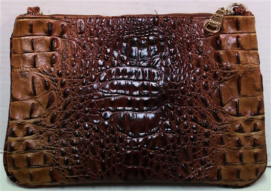 Stauer Brown Croc Clutch Purse with Wrist Strap and Shoulder Strap - New - Measures 8 tall 11 Across