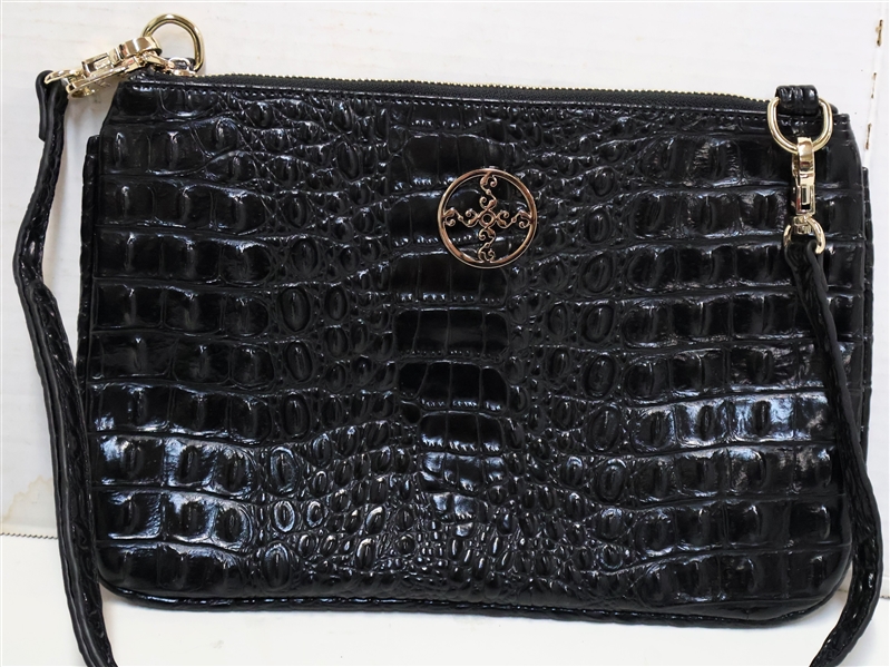 Stauer Black Croc Purse with Shoulder Strap - Measures 8" tall 11" Across -  Minimal Signs of Use