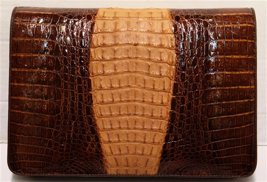 Amiet Genuine Crocodile Handbag / Purse - Two Tone - With Locking Clasp - Hidden Wrist Strap - Drop Front with Card and ID Holder - Measures 7 tall 10 1/2 Across -  Minimal Signs of Use