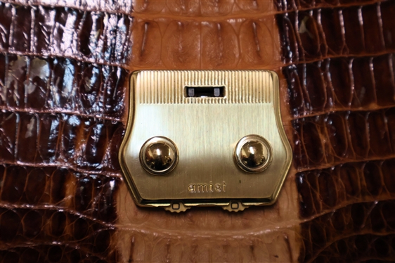 Amiet Genuine Crocodile Handbag / Purse - Two Tone - With Locking Clasp - Hidden Wrist Strap - Drop Front with Card and ID Holder - Measures 7 tall 10 1/2 Across -  Minimal Signs of Use