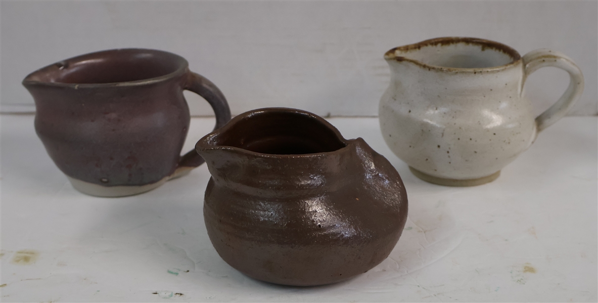 3 Small Art Pottery Pitchers - Signed - Tallest Measures 3 3/4" Tall 