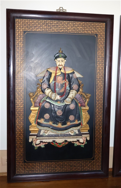 Oriental "Grandfather" Plaque - Applied Figure on Wood Plaque - Framed - Frame Measures 48" by 30" 