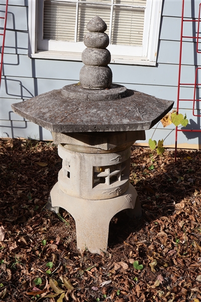 Large Concrete Garden Pagoda Lantern - Measures 42" Tall 32" Across