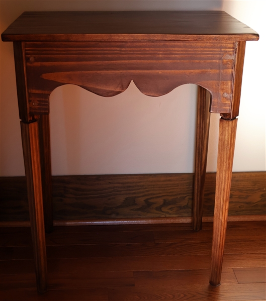 Pine Tapered Leg Table with Scalloped Apron - Measures 29" tall 24" by 17" 