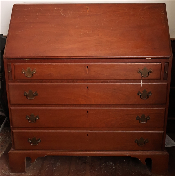 Walnut Slant Front Governor Winthrop Style Desk -  Dovetailed Case -Inlaid Keyhole -  1 Over 3 Dovetailed Drawers - Divided Interior - Measures 42" tall 35 1/2" by 19 1/2" 