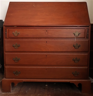 Walnut Slant Front Governor Winthrop Style Desk -  Dovetailed Case -Inlaid Keyhole -  1 Over 3 Dovetailed Drawers - Divided Interior - Measures 42 tall 35 1/2 by 19 1/2 