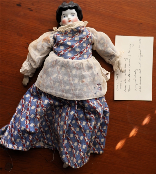 1890 - 1900 China Doll - Porcelain Head, Arms, and Legs -Original Body - Doll  Measures 12" Long - Doll Came From the Collection of Mrs. Bracey - 