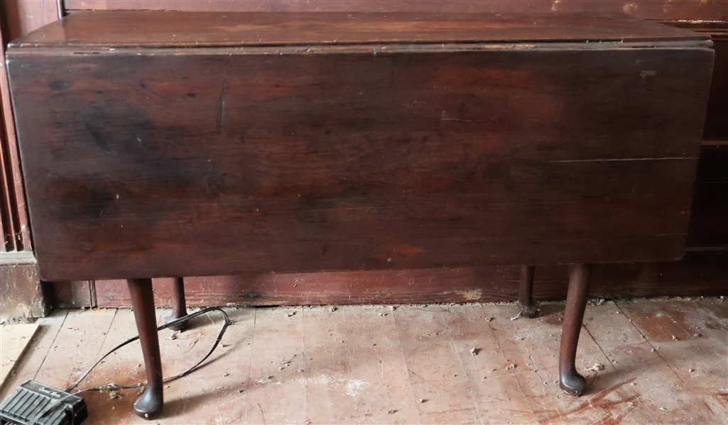 Eighteenth Century Walnut Queen Anne Drop Leaf Gate Leg Table - Pegged Construction with Rose Head Nails - Measures 28" Tall 44" by 15" - Each Leaf Measures 15" 