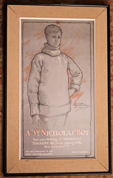 A "St. Nicholas" Boy Magazine Advertisement -Illustration by Suzanne Gwtherz 1902 -  Framed and Matted - Frame Measures 24 1/2" by 15" 