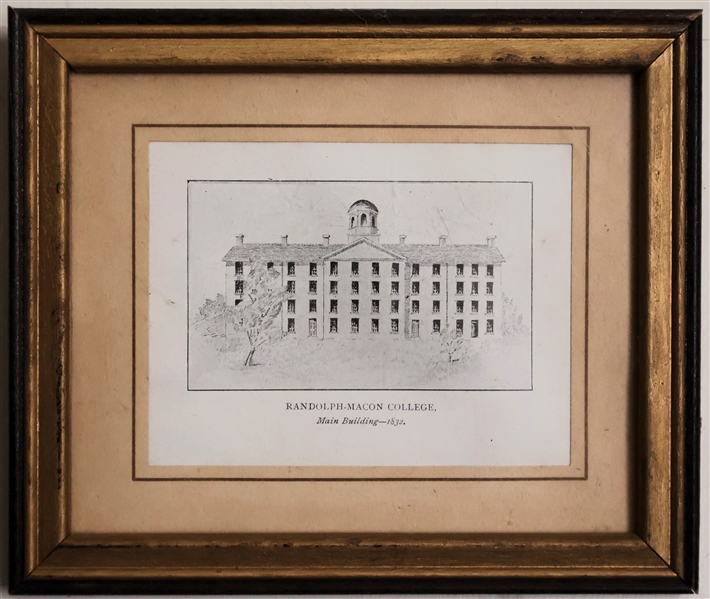 Miniature Print of "Randolph - Macon College - Main Building 1832 - Framed and Matted - Frame Measures 6" by 7"