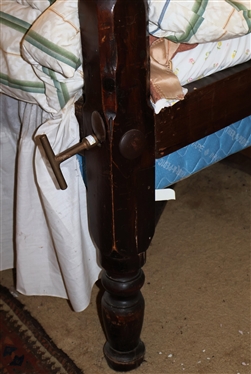 Full Size Walnut Teester Bed - Plain Pencil Posts on Headboard and Fancy Reeded Wheat Carved Food Board Posts - Headboard Posts are Plain - Designed to Be Hidden by Bed Curtains - No Bedding 