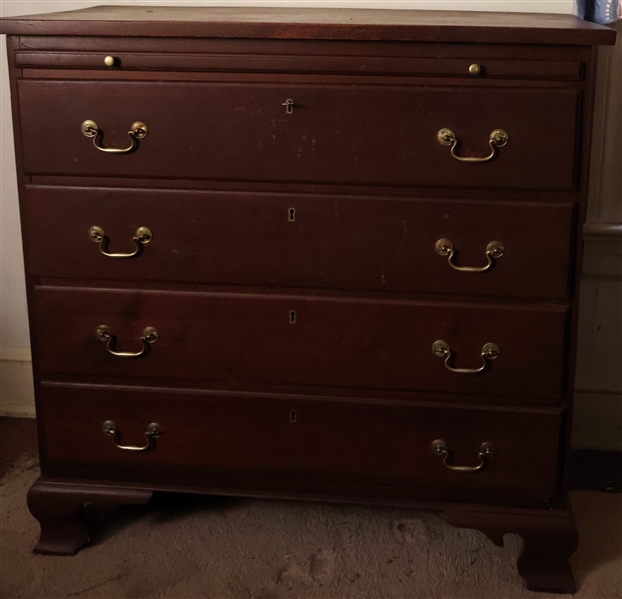 Mahogany Bachelors Chest with Pull Out Writing Surface - 4 Dovetailed Drawers - Measures 35" Tall 36" by 18" 