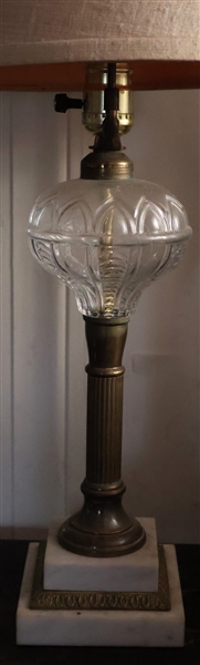 Glass and Brass Lamp with Marble Base - Measures 16" tall 