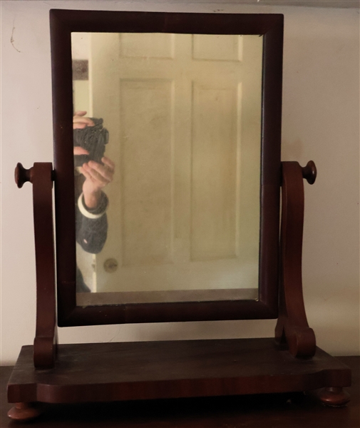 Crotch Mahogany Dresser / Shaving Mirror with Bun Feet - Measures 19" Tall 15 1/2" by 8" 