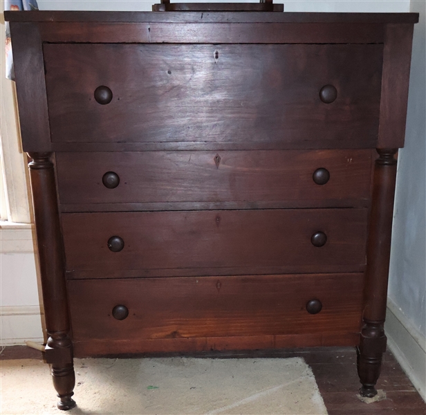 Mahogany 1 Over 3 Drawer Chest - 4 Dovetailed Drawers - Column Style Pilasters - Diamond Inlaid Key Holes - Measures 46" Tall 43" by 22" 