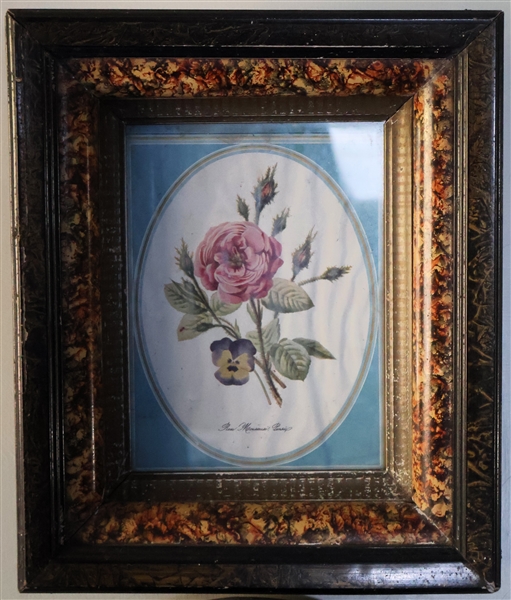 Nice Shadow Box Frame with Faux Marble Details - Rose Print - Measures 12" by 10" 