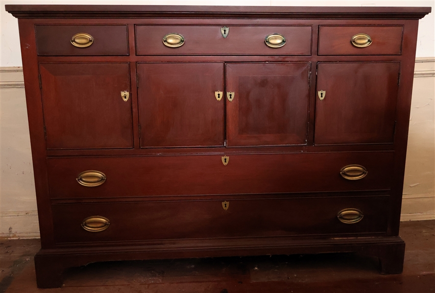 Craftique Solid Mahogany Hunt Chest - 3 Drawers over 4 Doors Over 2 Drawers -Brass Pulls - Original Paper Tag Measures 38 1/2" Tall 54" By 18" 