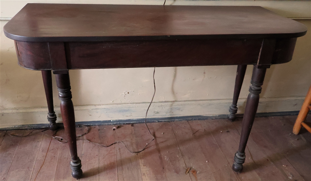 Mahogany Pegged Banquet End Table - Turned Legs with Ball Feet - Curved Apron - Measures 28 1/2" Tall 48" by 20 1/2" 