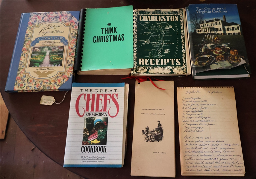 8 Virginia & Local Cookbooks - "Think Christmas" "Historic Virginia Inns - A Cooks Tour" "Charleston Receipts" "The Great Chefs of Virginia" "and "Two Centuries of Virginia Cooking"