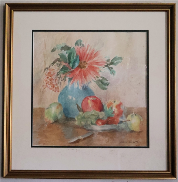 Original Still Life Watercolor Painting by Helen Siluetto - Framed and Matted - Frame Measures 23" by 23" 