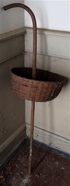 Antique Forager / Gardeners Basket Cane - Handmade Oak Split Basket - Measures 37" Tall 12" Across