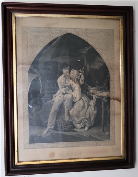 "Paul & Virginie" Lithograph in Walnut Shadowbox Frame - Frame Measures 33" by 25"