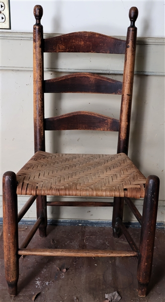 Country Primitive Granville Ladder Back Chair - Measures 35" Tall 17" To Seat - Seat Has Been Replaced 