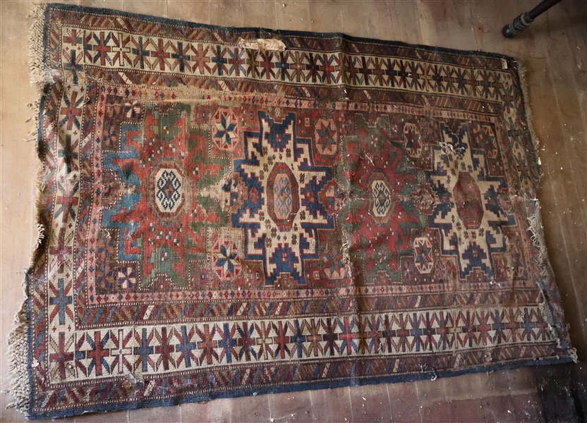 Antique Hand Woven Oriental Rug - Some Holes - Needs Cleaning - Measures 64" by 43"