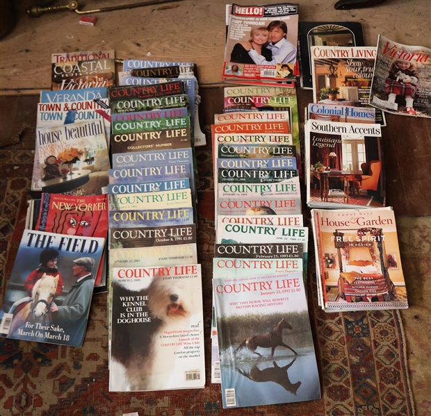 Large Lot of Magazines including "Country Life" Southern Living" "Hello" "Victoria" "Southern Accents" "Veranda" "Town & Country" "The Field" "House & Garden" "Colonial Homes" 