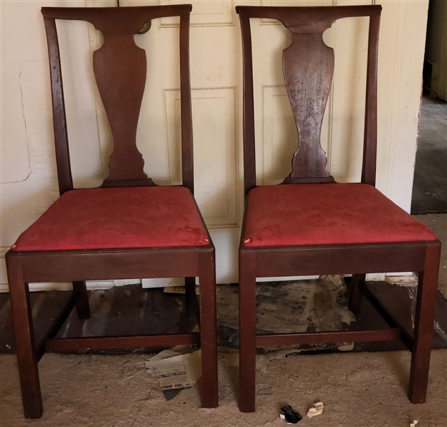 Pair of Mahogany Side Chairs - Scrolled Back - Stretcher Bases 