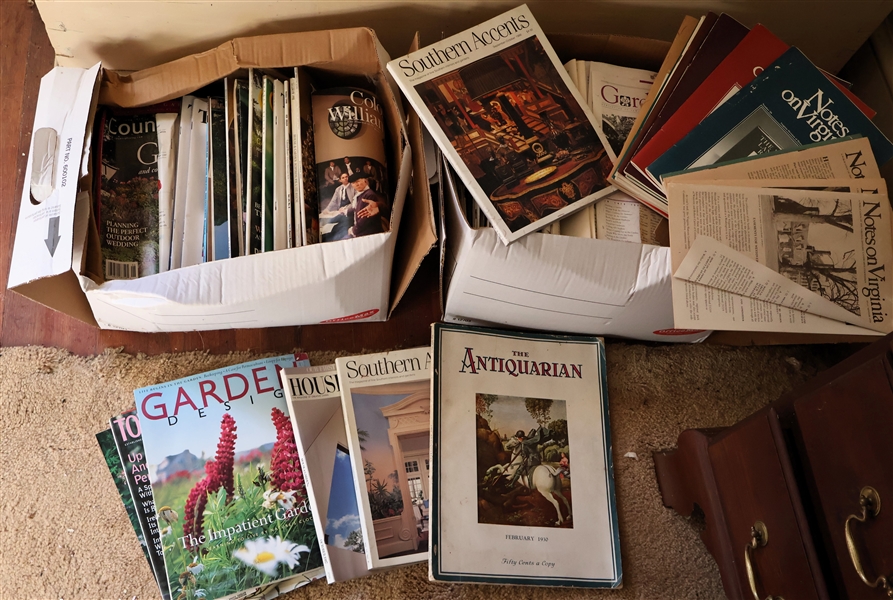 Large Lot of Magazines including "Notes on Virginia" "Southern Living" "Colonial Accents" "Colonial Williamsburg" "Antiquarian" 