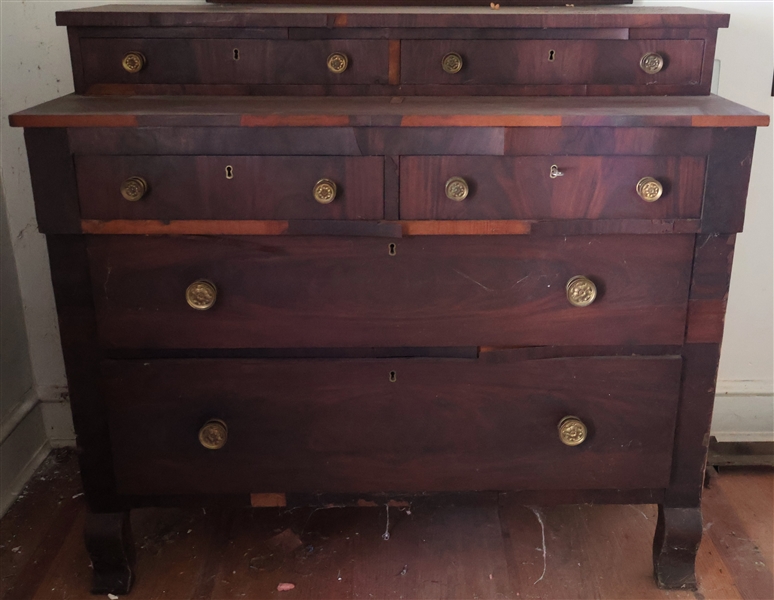 Chest of Drawers - 2 Over 2 Over 2 Drawers - Nice Cast Brass Pulls - Divided Drawer - Lots of Veneer Loss - Great Restoration Project - Measures 39" tall 44 1/2" by 20"