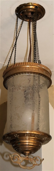 Victorian Acid Etched Pull Down Lamp - Beautiful Floral Etched Shade - Has Been Electrified - Buyer Must Take Down 