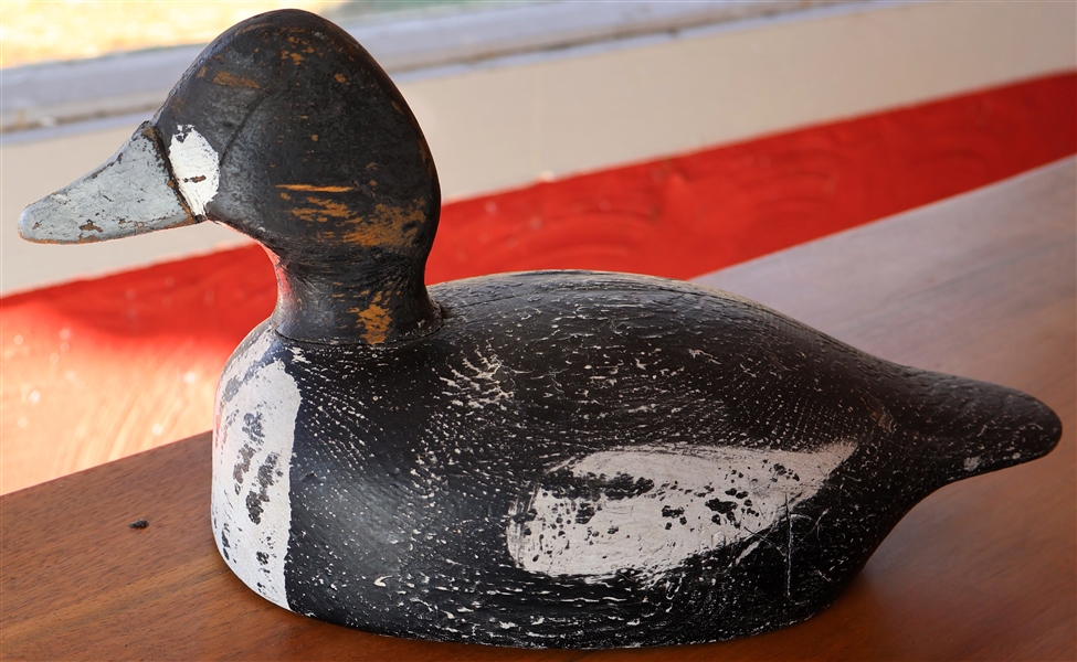 Hand Carved and Hand Painted Duck Decoy - Signed EJS on Bottom - Measures 12 1/4" Beak to Tail 