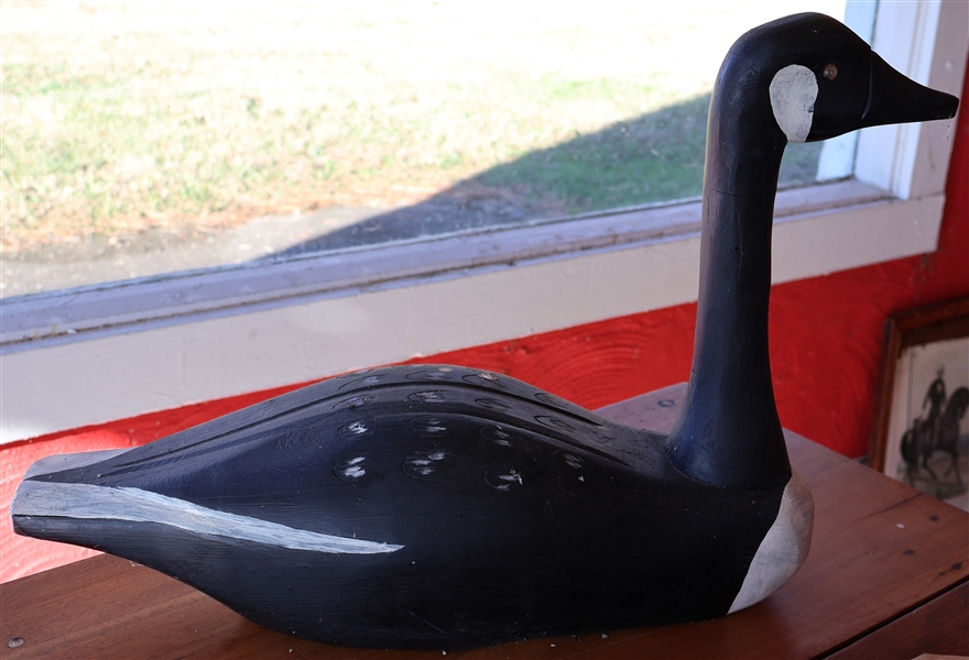 Hand Carved and Painted Canadian Goose Decoy - Glass Eyes - Measures 14 1/2" Tall 22" Beak to Tail 