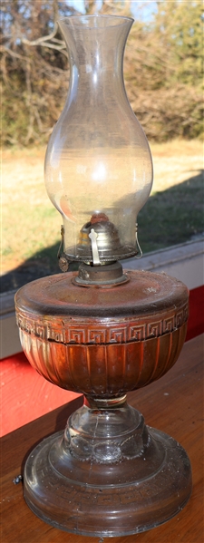 Nice Greek Key Oil Lamp - Measures 11" Tall 