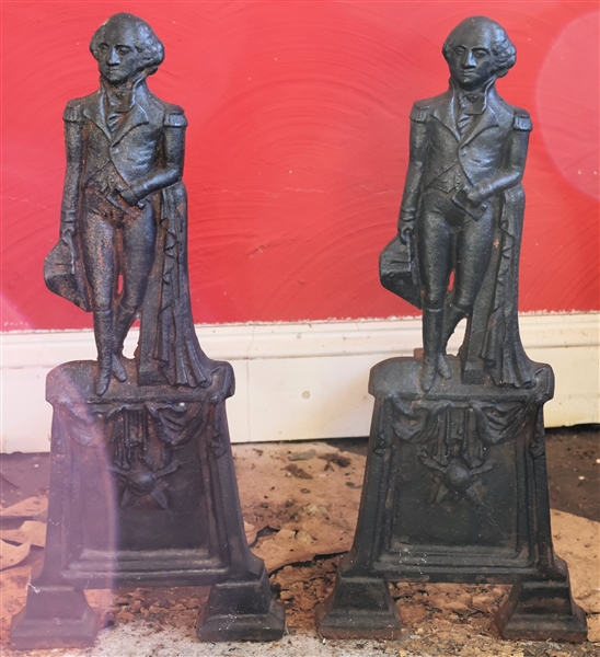 Pair of Antique Masonic Washington Andirons - Measuring 20" Tall