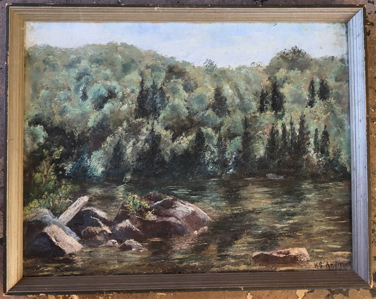 "Morning in the Forest" Oil on Canvas Painting by Hannah S. Andrews of New York - Shown in the 1952 - 26th Annual Exhibition - Associated Artists of Syracuse - Framed - Painting Measures 14" by 18"...