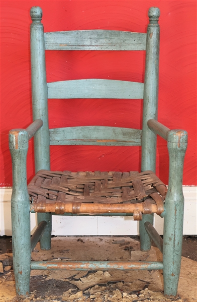Terrell Childs Chair with Original Blue Paint - Caswell County North Carolina - Measures 24" Tall 8" to Seat