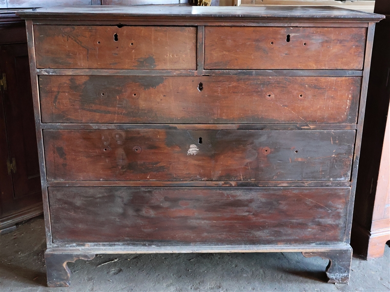 1790 - 1810 South Side Virginia Walnut Solid End Chest -Southern Yellow Pine Secondary Wood -  2 Over 3 Hand Dovetailed Drawers -Original Feet - Original Finish - Measures 36" tall 41 1/2" by 20" 