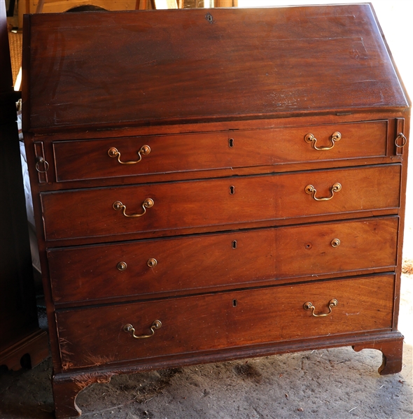 Walnut Slant Front Desk - 1 Drawer over 3 Drawers - Divided Interior Compartments - Dovetailed Case and Yellow Pine Secondary Wood - Beaded Drawers - Measures 45 1/2" Tall 40" by 21 1/2" - Some...