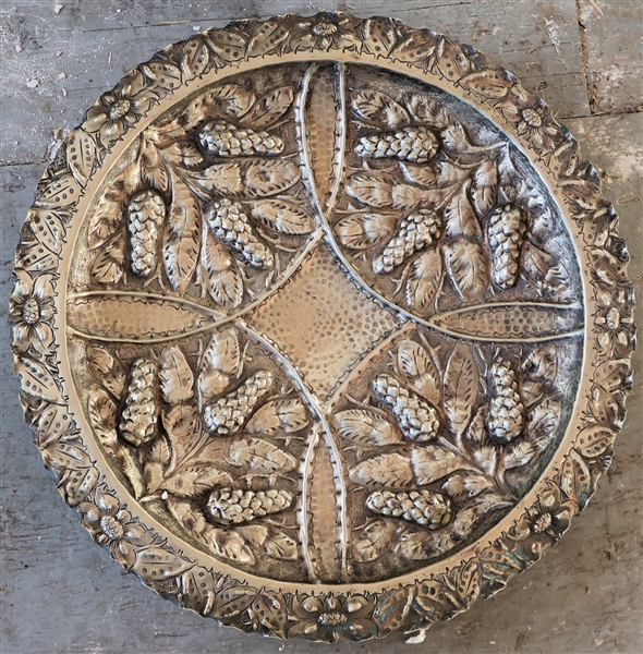 Beautiful Silver Footed Tray with Hand Chased Flowers and Embossed Fruit - Measures 3 1/4" tall 19 1/2" Across