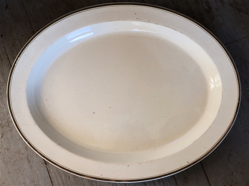 Fine Ironstone Oval Platter - Gold Trim - Measures 20 3/4" by 16" 