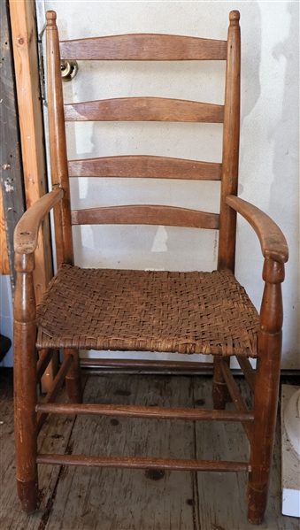 Early Handmade Country Primitive Ladderback Arm Chair - Pegged and Wedged Construction - Measures 41" tall 19 1/2" by 16" 