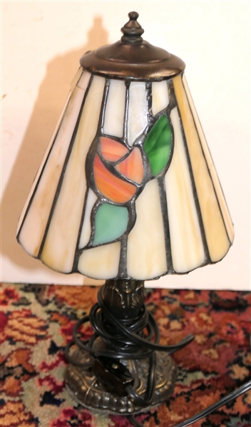 Leaded Glass Night Light Lamp - Shade is Cracked in 2 Places - Measures 10" Tall 