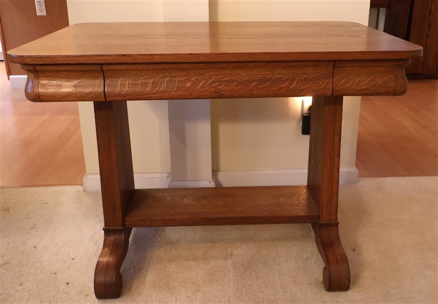 Nice Quarter Sawn Oak Library Table with Dovetailed Drawer - Scrolled Legs - Measures 29" tall 40" by 26"