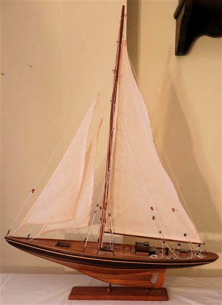 Wooden Carved Ship Model with Stand - Measures 26 1/2" Tall 21" Long
